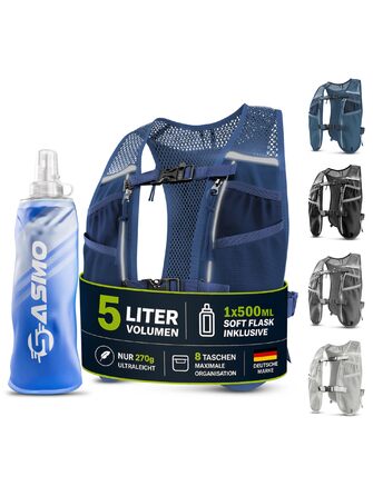 Жилет для бігу SASMO® унісекс (2L) - Ultraleicht, дихаючий, 8 кишень, гідратор 5L + 500мл (темно-синій)