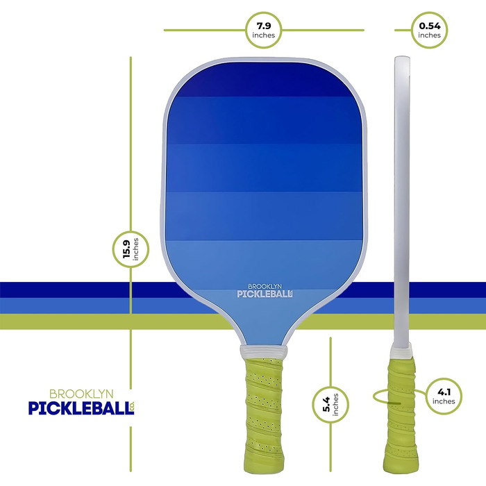 Паддл для піклболу Brooklyn Pickleball Co. | Вуглецеве волокно | Вулик | Нековзний руків'я з наповнювачем | Одиночний | Білий з блакитним градієнтом