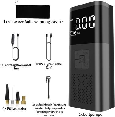 Електричний портативний компресор-насос 150PSI, 6000mAh, цифровий дисплей, LED, для авто, велосипедів, м'ячів, мотоциклів, Powerbank