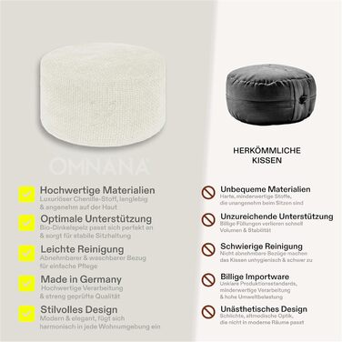 Крісло для медитації Cushy™: кругле подушка для сидіння з дінкової вати (10/15/20 см) - для медитації та релаксації, Made in Germany, Milky Marshmallow