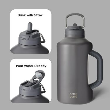 Термобутилка BOTTLE BOTTLE із нержавіючої сталі з подвійною кришкою та трубочкою, спортивна вакуумна пляшка для чоловіків, для тренувань, бейсболу, футболу, сіра, з ручкою