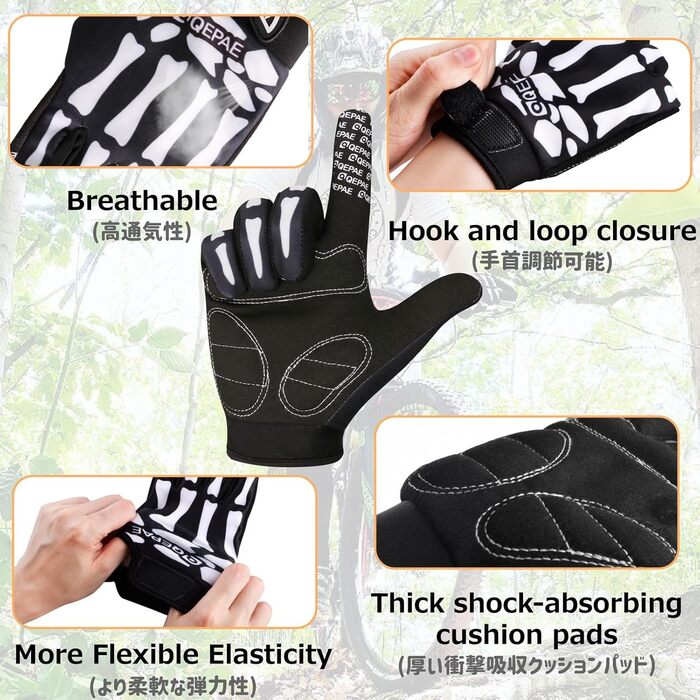 Рукавички для велосипеда Azarxis MTB чоловічі/жіночі, зимові, вітронепроникні, для катання, трекінгу, бігу, чорні (5 пальців), XL, відбивачі