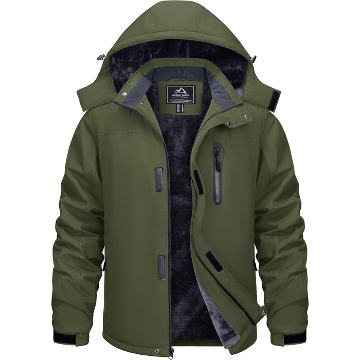 TACVASEN Зимова куртка для чоловіків, водонепроникна, тепла, флісова підкладка, софтшел, дихаюча, функціональна куртка з відстібаною капюшоном (S, армійний зелений)