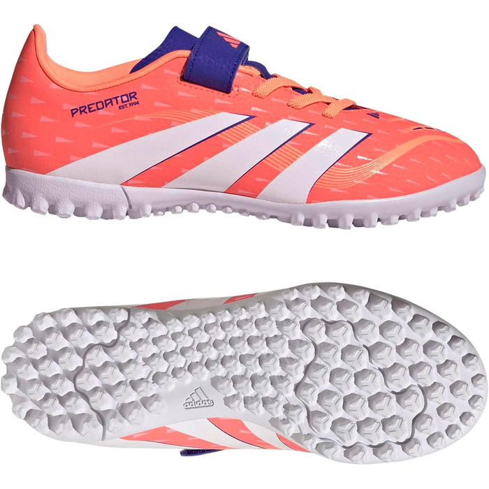 Дитячі футбольні бутси adidas Predator Club Turf для штучного поля, унісекс, розмір 21.5 см, колір: кораловий/білий/оранжевий