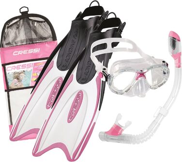 Cressi Palau Kid Bag — дитячий набір для снорклінгу: ласти, маска, трубка, чохол, розмір 29/32, прозорий/рожевий, високоякісний