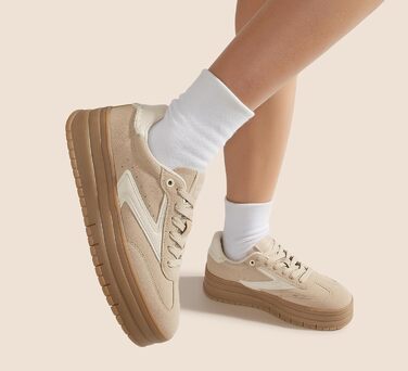 Жіночі туфлі на платформі Lucky Step з гумовою підошвою та замшею - ретро дизайн, товста підошва для тенісу та повсякденного носіння (40 EU, Бежеві)