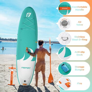 Надувний SUP дошка FBSPORT для сплаву та серфінгу, 335x84x15 см, з аксесуарами (Cyan)