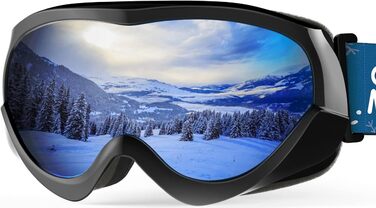 Дитячі лижні окуляри OutdoorMaster, сумісні з шоломом, 100% UV-захист, VLT 10%, чорна оправа, сіра лінза