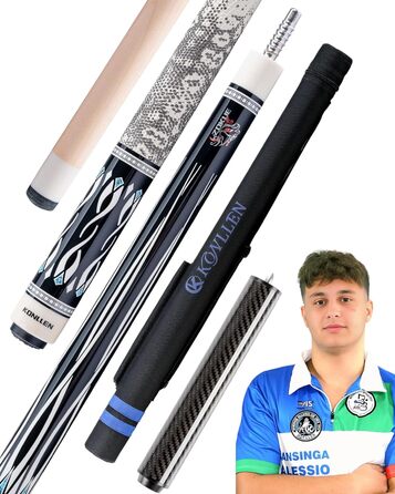 Більярдний кий Konllen з низькою відволікаючою лінією, з подовженням та чохлом (10,5 мм, 11,5 мм, 12,5 мм наконечники Tigerspitze, XTC-гільза, 3/8 x 8 радіальний штифт, довжина 147 см) Dragon1 12.5mm