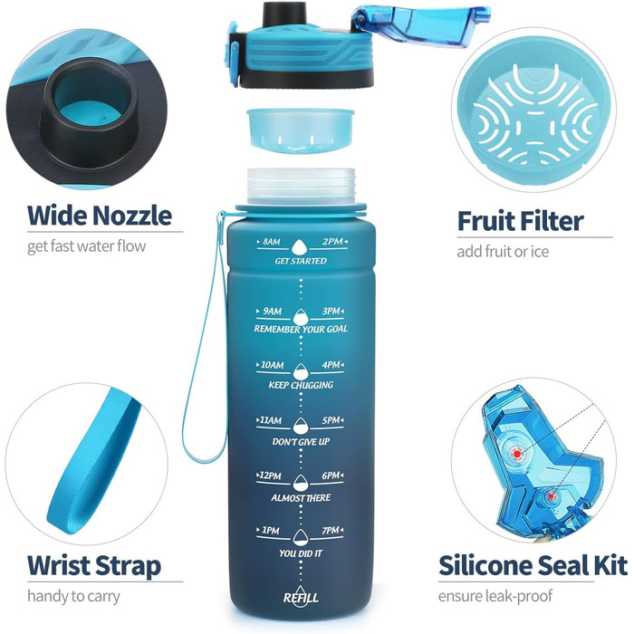 Дитяча спортивна пляшка для води Tritan 700 мл, 500 мл, 1 л, 1,5 л, 2 л. Без BPA, витримує протікання, з маркуванням часу. Для дівчаток та хлопчиків, в школу та спортзал.