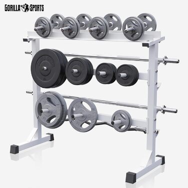 Стійка для гантелей GORILLA SPORTS, 3-рівнева, 30 мм, до 400 кг, сталева, чорна/біла/срібляста – стійка для гантелей і дисків, підставка для штанг