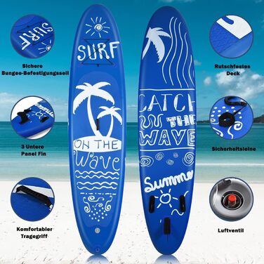 Надувна SUP-дошка GYMAX 297x76x16 см, комплект: весло, насос, рюкзак, страховочний шнур, ремонтний набір, нековзна поверхня, для серфінгу та веслування