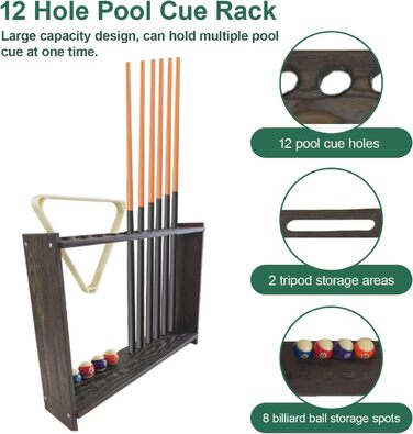 Стенд для київ для більярдних київ, куль та тримачів, дерев'яний, на 16 київ, 8 куль, 2 тримачі, для більярдного залу, клубу