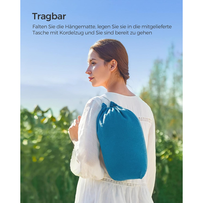Гаммак SONGMICS 210x150 см, подвійний, 300 кг, для тераси, балкону, саду, кемпінгу, блакитний