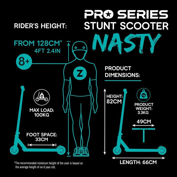 Дитячий трюковий ролер Nasty Neochrome: легкий, з професійним кермом, ABEC-підшипниками та колесами 100 мм