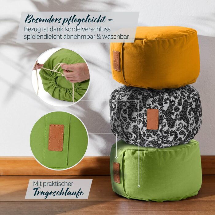 Йога-боулстер Rundes 30см x 15см | Знімний чохол | Наповнювач: органічна гречка (KBA) | Для Інь-йоги та медитації