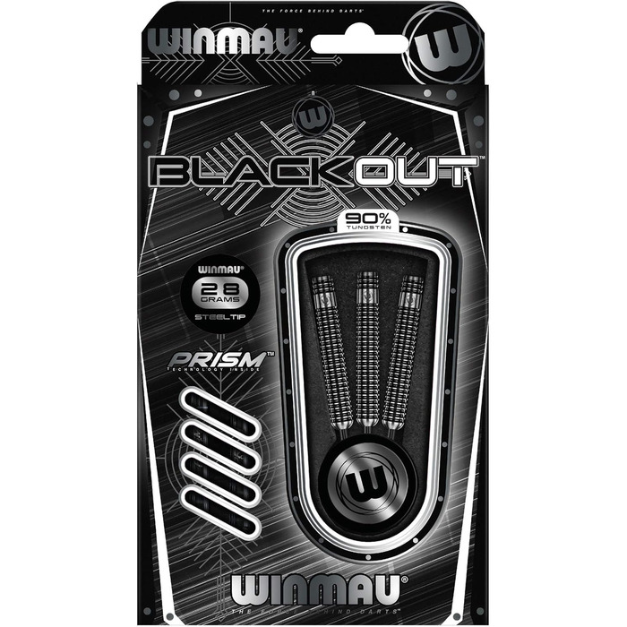 Дротики WINMAU Blackout Profi з вольфраму, сталева вістря, з оперенням і хвостовиками для дартсу