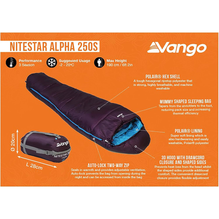 Спальний мішок Vango Nitestar Alpha 250S мумія, екстремальна температура -10°C