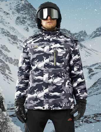 Чоловіча зимова флісова куртка MAGCOMSEN з підкладкою, для катання на лижах, Outdoor, вітронепроникна, водонепроникна, тепла, функціональна куртка з капюшоном для походів та кемпінгу (Чорний-Камуфляж, L)