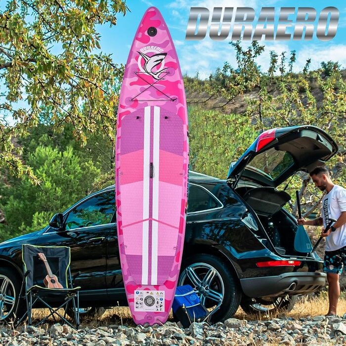Надувний SUP Борд Stand Up Paddle Board Set, 330x76x15см, з кріслом для каяка, тримачем для камери, інтегрованим кік-педом, регульованим веслом, 3 фінами, повним аксесуаром, до 150кг, рожевий
