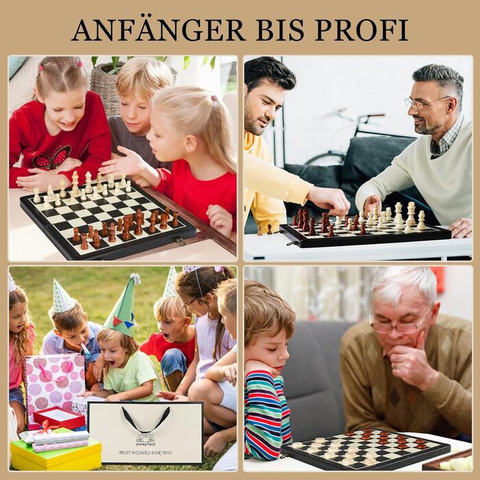 Шаховий набір Joneytech 2 в 1 магнітний, 39х39 см, дерев'яний, складаний, для дорослих та дітей, з додатковою королевою