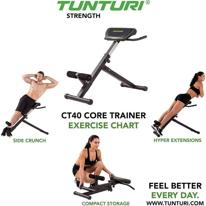 Тренажер для спини Tunturi CT40, гіперекстензія, регульований римський стілець на 7 положень, складаний