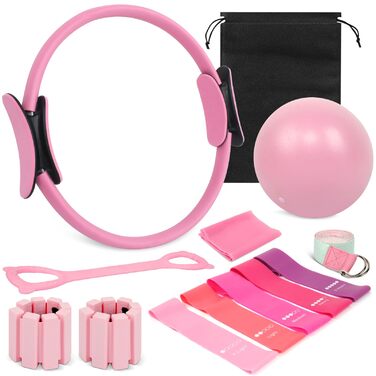 Комплект для пілатесу для жінок Home Pilates Essentials Kit 13-в-1: кільце, м'яч, 5 гумок опору TPE, утяжелители для щиколоток, еспандер-вісімка, стрічка для розтяжки та водонепроникна сумка (13 предметів)