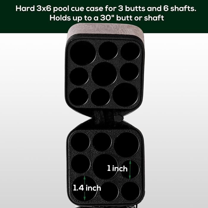 Чохол для кия бліярду Deekin 3x6, кий для більярду, чохол для перенесення, аксесуари для більярду, PU, 9 відділень, з крейдою для більярду (2 шт.)