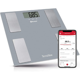 Розумні ваги TERRAILLON SMART CONNECT з Bluetooth, аналіз маси тіла, жиру, ІМТ, до 8 користувачів, сірі