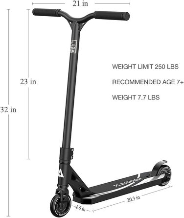 PlayShion Скутер Фристайл з колесами 100 мм та підшипниками ABEC 9 для дітей та дорослих, чорний