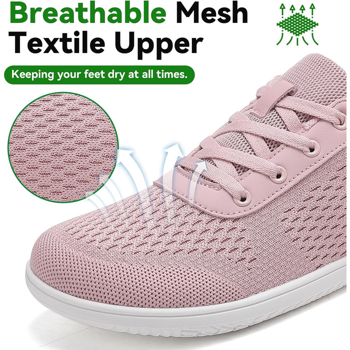 Кросівки для бігу Barfußschuhe: чоловічі та жіночі, зручні, дихаючі, з широкою передньою частиною, підошва не слизька (39 EU, Рожевий)