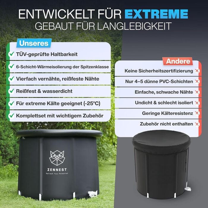 Тонна для холодотерапії Eistonne 90см – XL для дому та вулиці з 6-шаровою ізоляцією. Надувна ванна для холодотерапії для дорослих. Німецька інженерія.