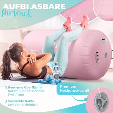 Надувна Airtrack KESSER® | з сумкою та електричним насосом | для акробатики, йоги, фітнесу, тренувань (100 x 60 см, Рожева)