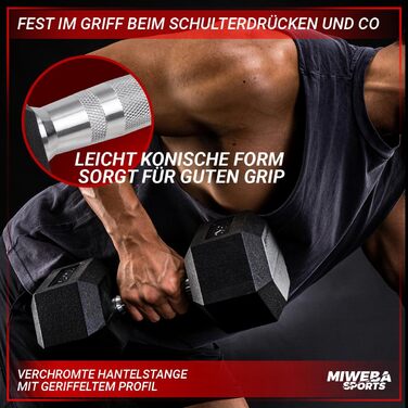 Гантелі шестигранні Miweba Sports HGH100, 2,5-30 кг, пара, гантельний набір, гантелі з литого чавуну, ергономічна ручка, вага 5 кг, професійні короткі гантелі