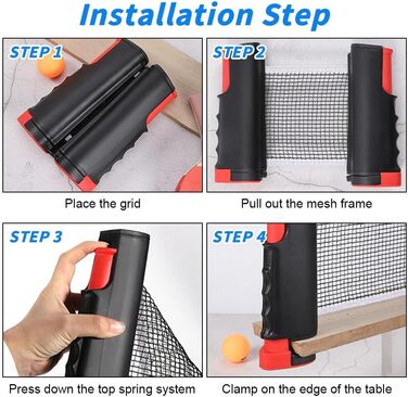 Мережа для настільного тенісу Flintronic розкладна портативна, для будь-якого столу, запасна сітка Ping Pong, для гри в приміщенні та на вулиці, максимальна довжина 170 см (синьо-чорна)