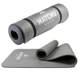 Килимок для фітнесу, йоги та спорту MATCHU, сірий, 180x60x1 см, NBR, з ременем для перенесення, антиковзкий