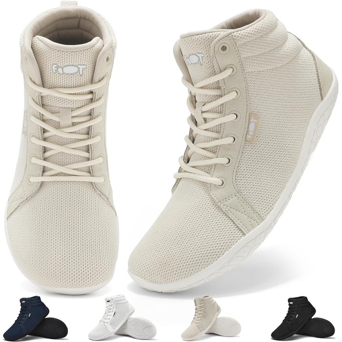 Босижні кросівки хай-топ для чоловіків та жінок. Широкі, легкі, зручні босижні кросівки для ходьби, трейлраннінгу, фітнесу. Zero Drop підошва, антиковзаюча, білі (47 EU, світло-хакі)