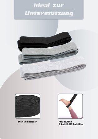 Стрічки для фітнесу з тканини, тренувальні стрічки для пілатесу, набір 3 шт. Стійкі до ковзання, спортивні стрічки для фітнесу, силові тренування, стрічки опору, сірі, темно-сірі, чорні