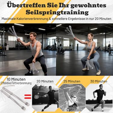 Бойова мотузка з навантаженням (без мотузки) - регульована бойова мотузка для дому, тиха мотузка без мотузки з силіконовими ручками для тренування всього тіла, спалювання жиру та силових тренувань (сіра)