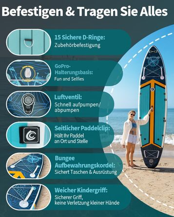 SUP дошка COOLCAA 355 см (Extra Large) надувна, з аксесуарами та сумкою для перенесення, вантажопідйомність 222 кг, для дорослих, для фішингу