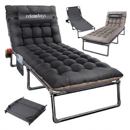 Розкладне ліжко Relaxdays для кемпінгу з матрацом, подушкою під шию, тримачем для телефону, до 250 кг, сіре (26x190x72 см)