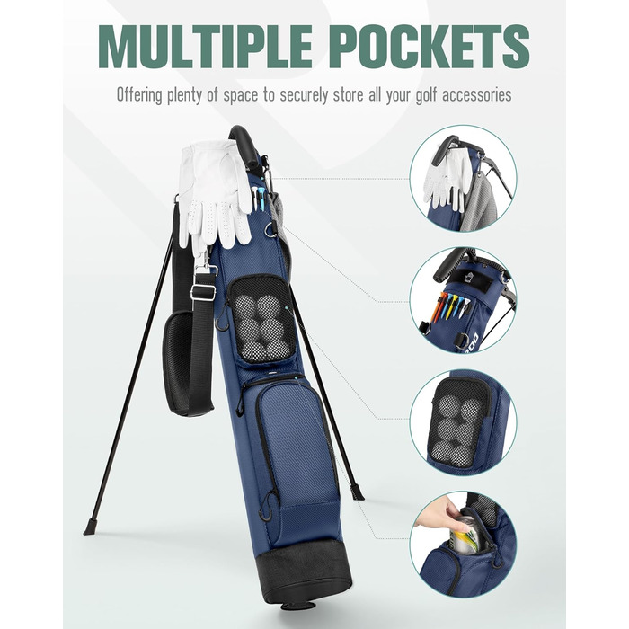 Сумка для гольфу на штативі A2-Blue, легка, з 3 кишенями, 2-х секційна, для тренувань та гри