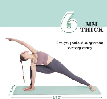 Килимок для йоги та фітнесу Pilates 0.6 см, екологічний, антиковзкий, з сумкою для транспортування та зберігання, 72x24 см, колір: Matcha-Green