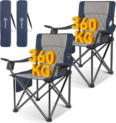 Складане крісло для кемпінгу Homecall XXL до 360 кг, посилене крісло з високою спинкою та м'якою оббивкою для риболовлі, саду та відпочинку на природі (Синій, 2 шт.)
