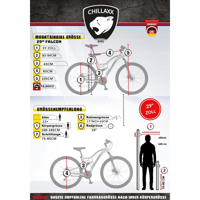 Гірський велосипед Chillaxx Bike Falcon преміум, 24/26/27.5/29 дюймів, для хлопців, дівчат, жінок і чоловіків, дискові гальма, 21 швидкість, повна амортизація, чорний-синій, V-гальмо
