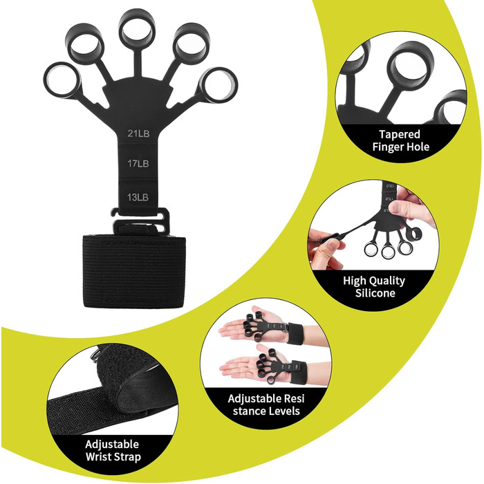 Набір для тренування сили хвата (7 шт.): регульовані тренажери зап'ястя, сумка для зберігання, розтягувач пальців, тренажер зап'ястя, кільце для тренувань та куля для зняття стресу