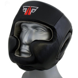 Захисний шолом FOX-FIGHT PRO Full Face з натуральної шкіри, чорний, розмір L-XL
