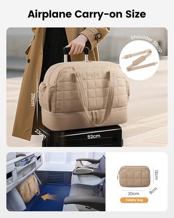 LOVEVOOK Сумка-валіза 35L, Легка дорожня сумка-шопер, Сумка для вихідних, Сумка для пологового будинку, Спортивна сумка, Чорна (L, A-khaki)