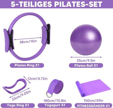 Набір для пілатесу вдома, 5 шт: кільце для пілатесу 38 см та фітбол для ніг, рук та стегон, для схуднення