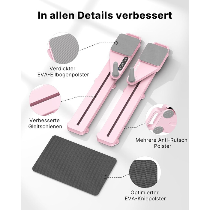 Реформатор для пілатесу MERACH – багатофункціональний тренажер для дому з еластичними стрічками, наколінниками, 120 кг, рожевий